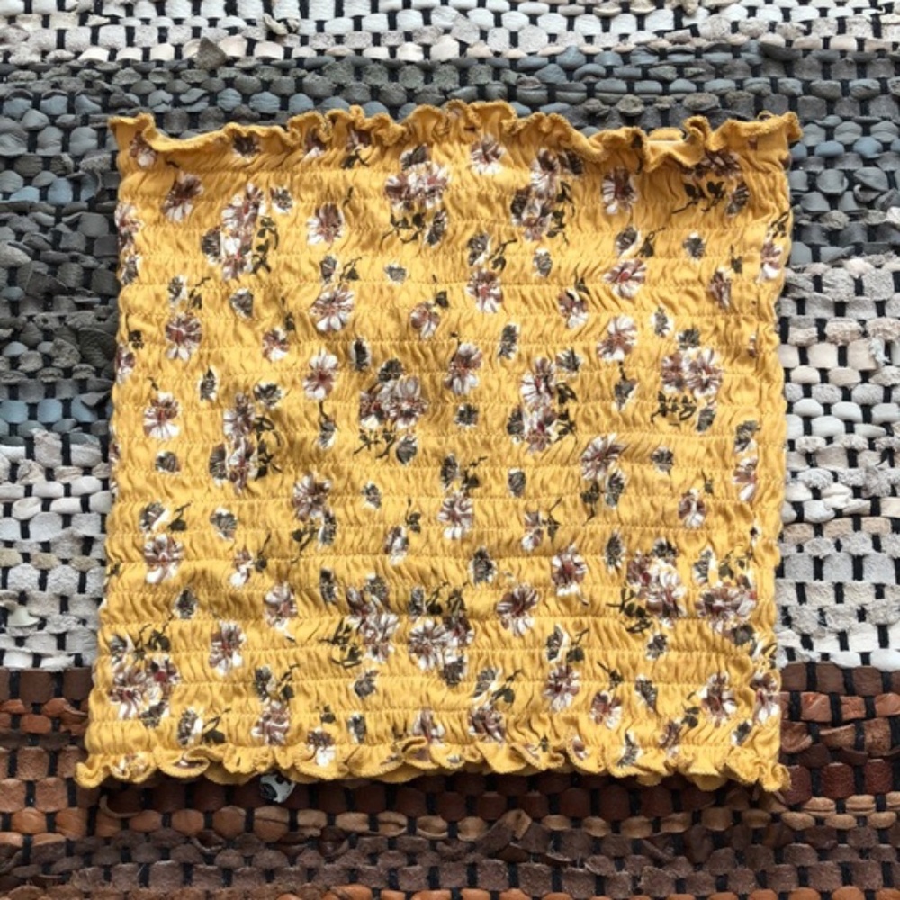 Freshman Yellow Floral Print Tube Top sz XS